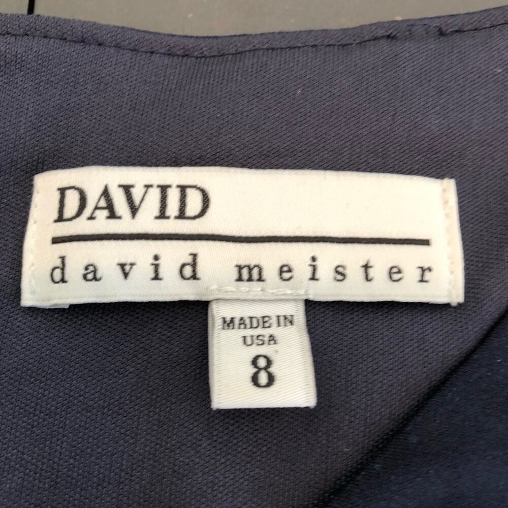 David Meister navy blue pink floral scroll v neck midi dress size 8 - Picture 8 of 16